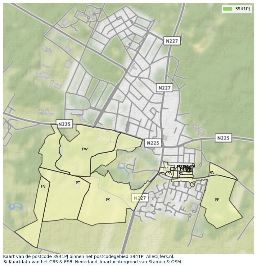 Afbeelding van het postcodegebied 3941 PJ op de kaart.