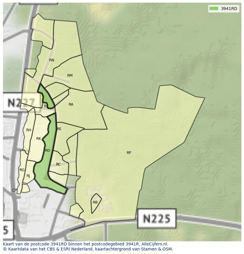Afbeelding van het postcodegebied 3941 RD op de kaart.