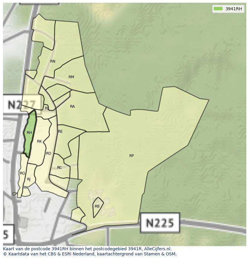 Afbeelding van het postcodegebied 3941 RH op de kaart.