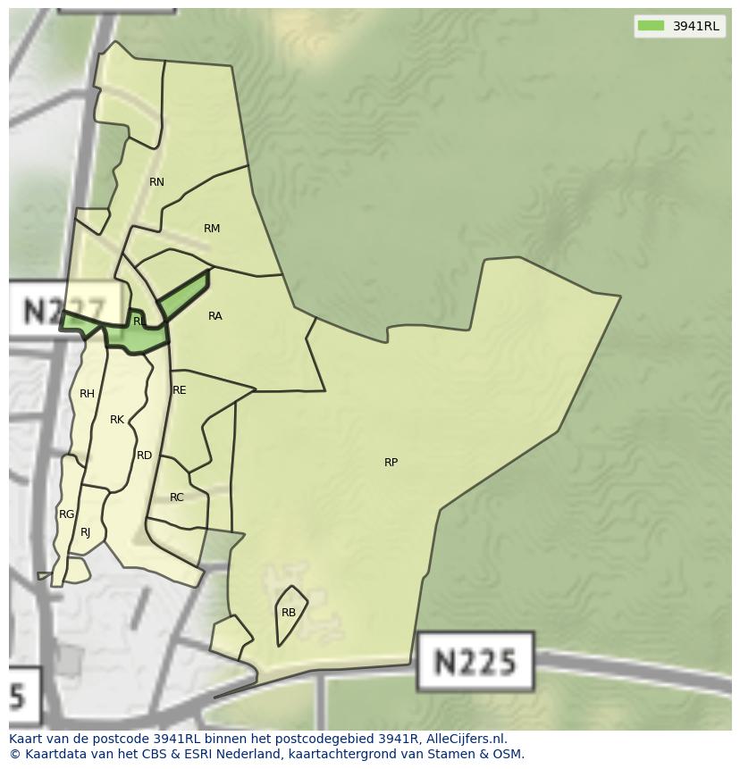 Afbeelding van het postcodegebied 3941 RL op de kaart.