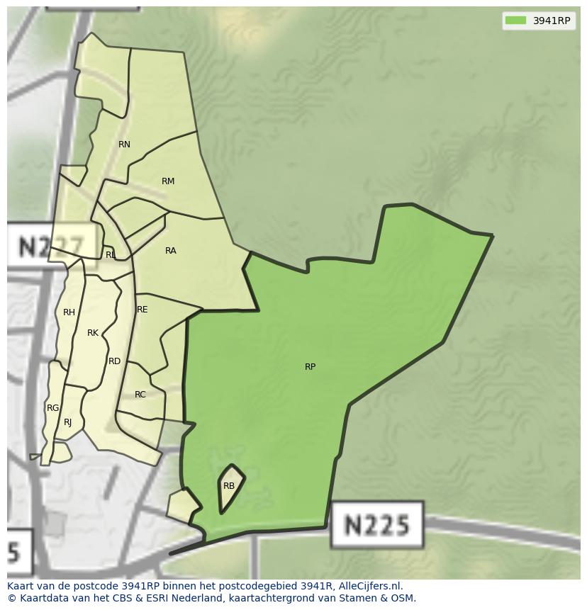 Afbeelding van het postcodegebied 3941 RP op de kaart.