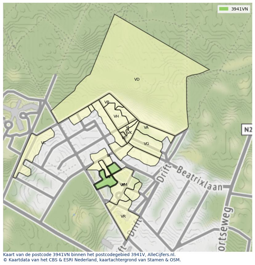 Afbeelding van het postcodegebied 3941 VN op de kaart.