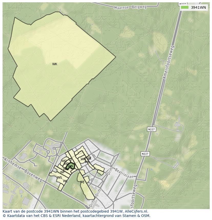Afbeelding van het postcodegebied 3941 WN op de kaart.