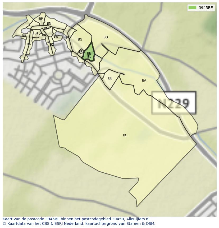 Afbeelding van het postcodegebied 3945 BE op de kaart.
