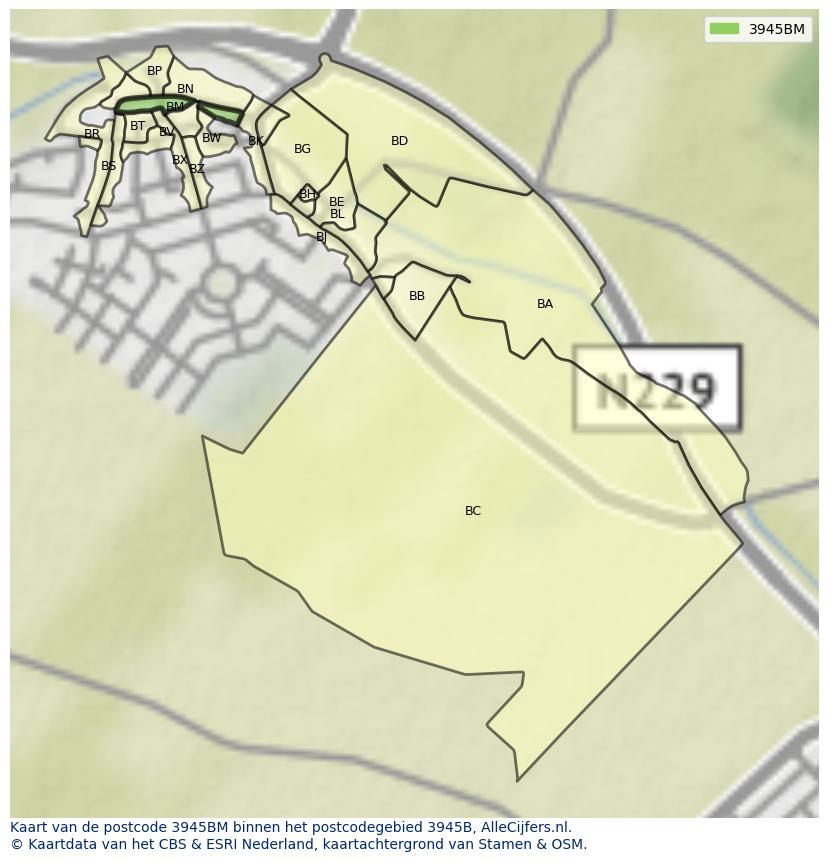 Afbeelding van het postcodegebied 3945 BM op de kaart.