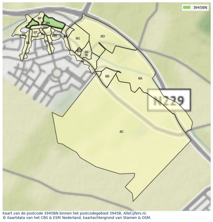 Afbeelding van het postcodegebied 3945 BN op de kaart.