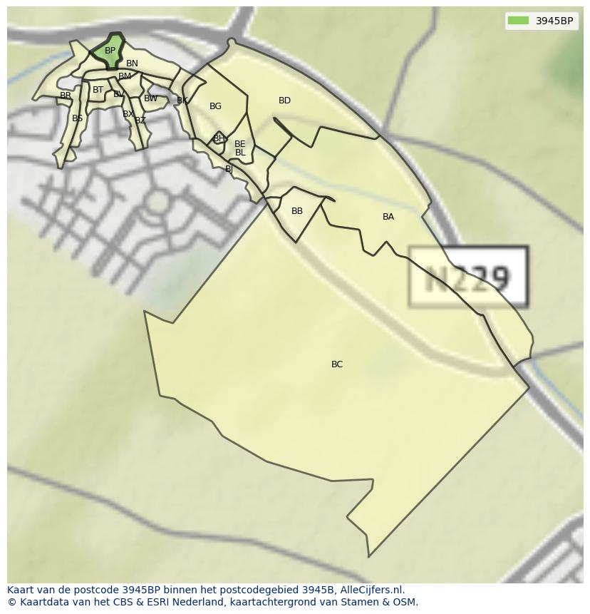 Afbeelding van het postcodegebied 3945 BP op de kaart.