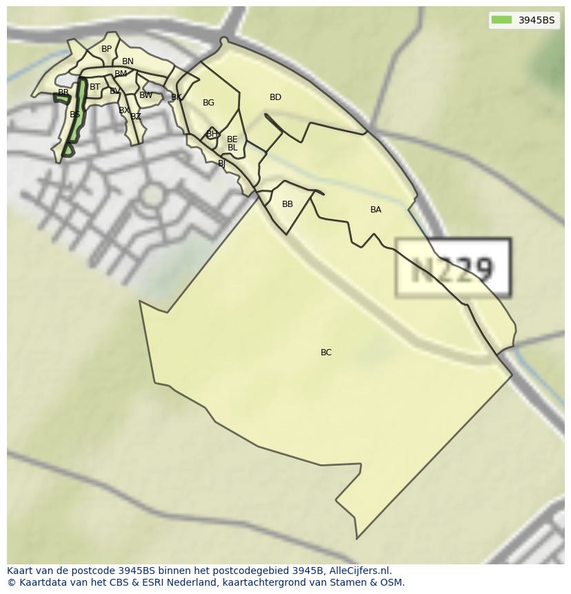 Afbeelding van het postcodegebied 3945 BS op de kaart.