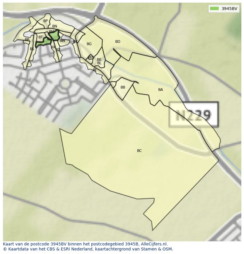 Afbeelding van het postcodegebied 3945 BV op de kaart.
