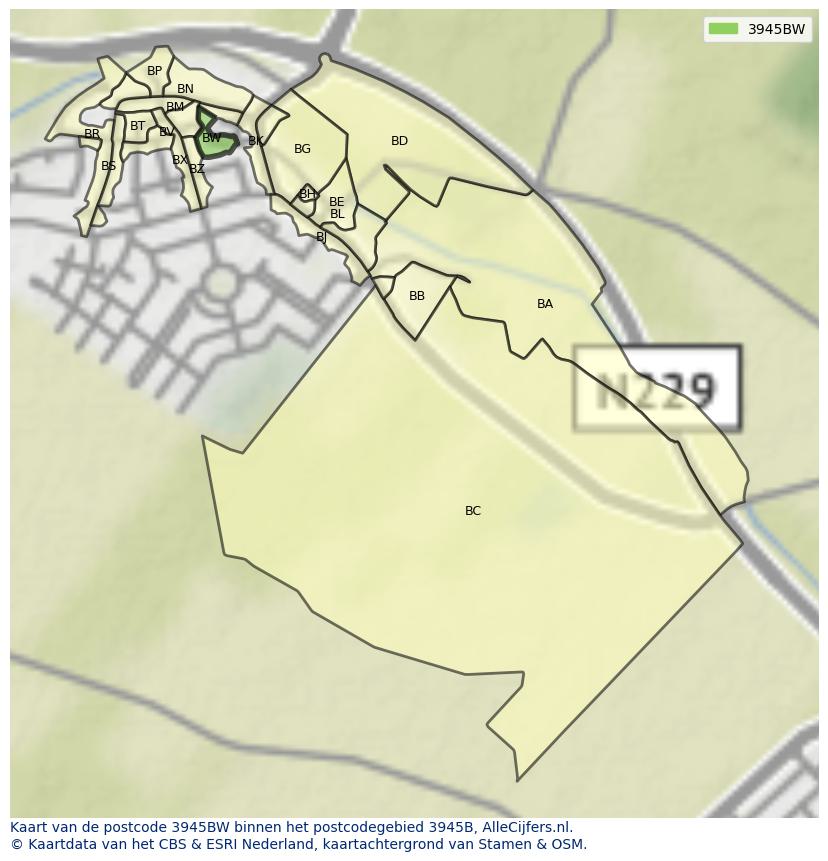 Afbeelding van het postcodegebied 3945 BW op de kaart.