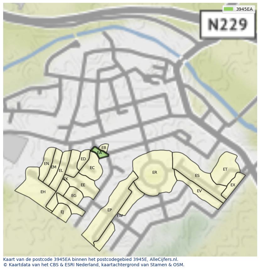 Afbeelding van het postcodegebied 3945 EA op de kaart.