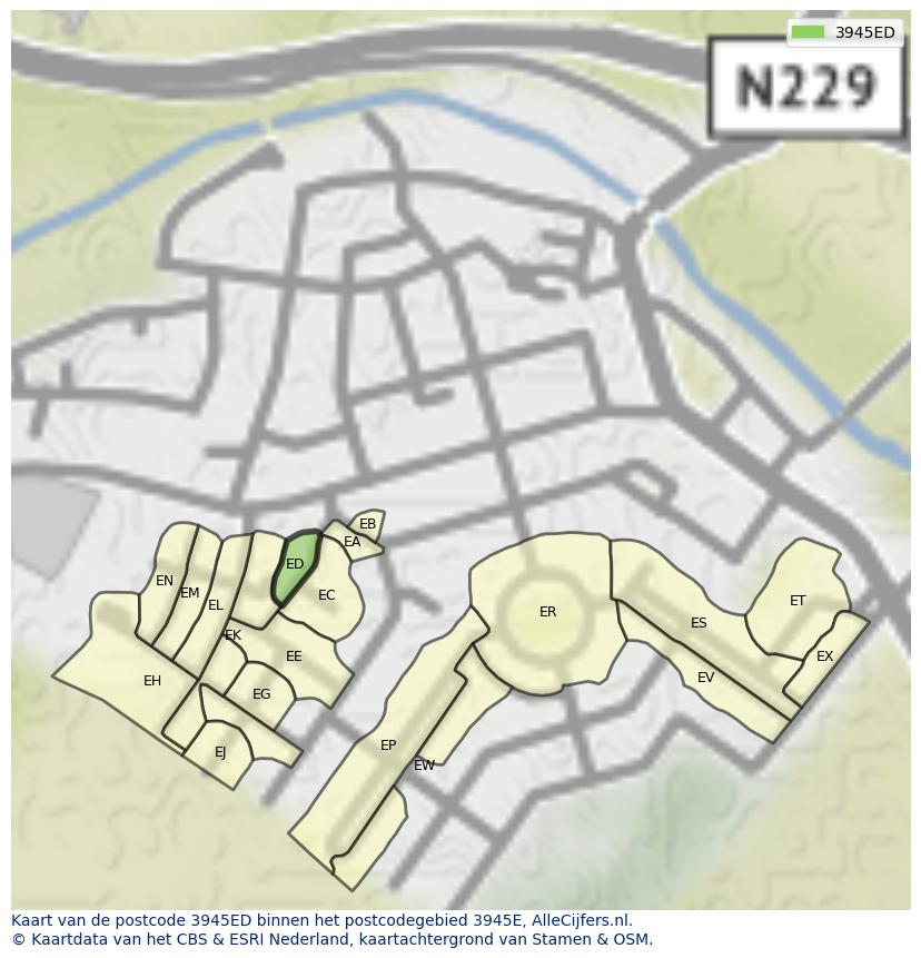 Afbeelding van het postcodegebied 3945 ED op de kaart.