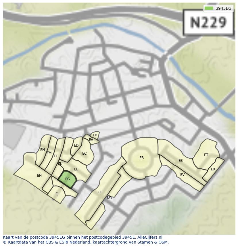 Afbeelding van het postcodegebied 3945 EG op de kaart.