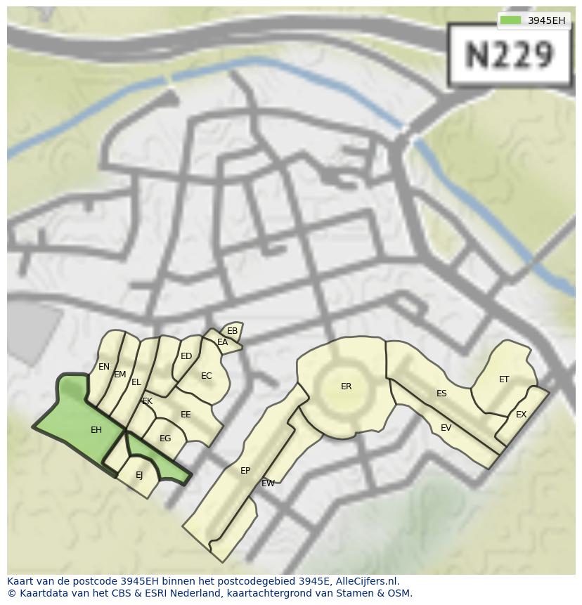 Afbeelding van het postcodegebied 3945 EH op de kaart.