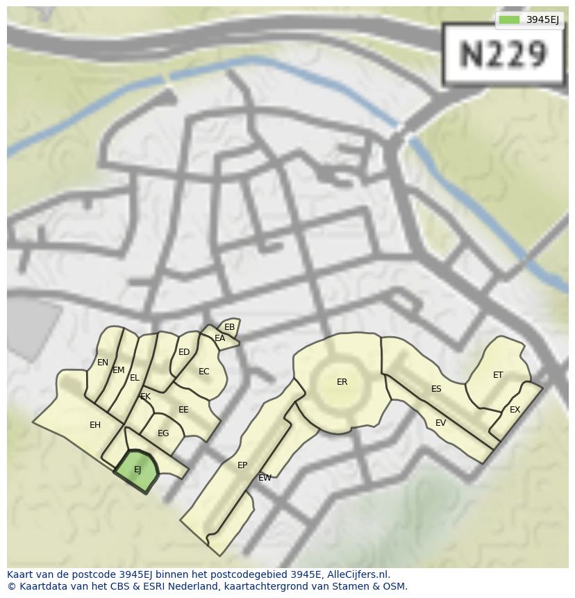 Afbeelding van het postcodegebied 3945 EJ op de kaart.