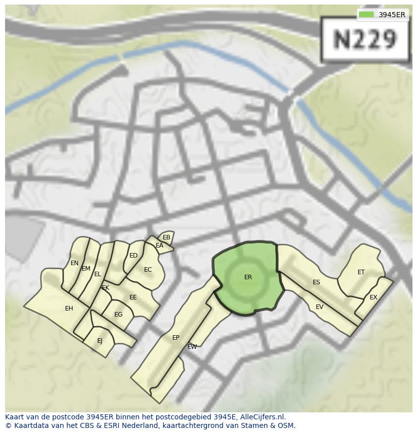 Afbeelding van het postcodegebied 3945 ER op de kaart.