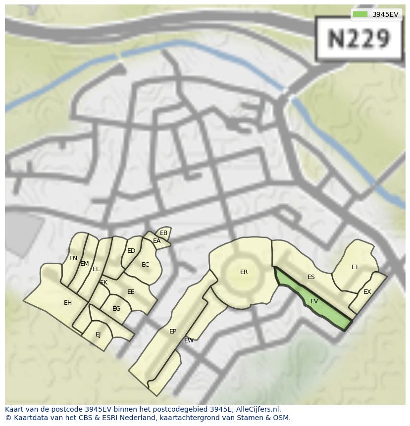 Afbeelding van het postcodegebied 3945 EV op de kaart.