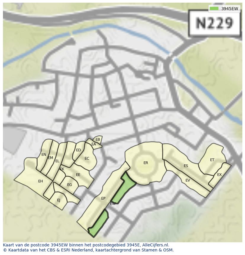 Afbeelding van het postcodegebied 3945 EW op de kaart.