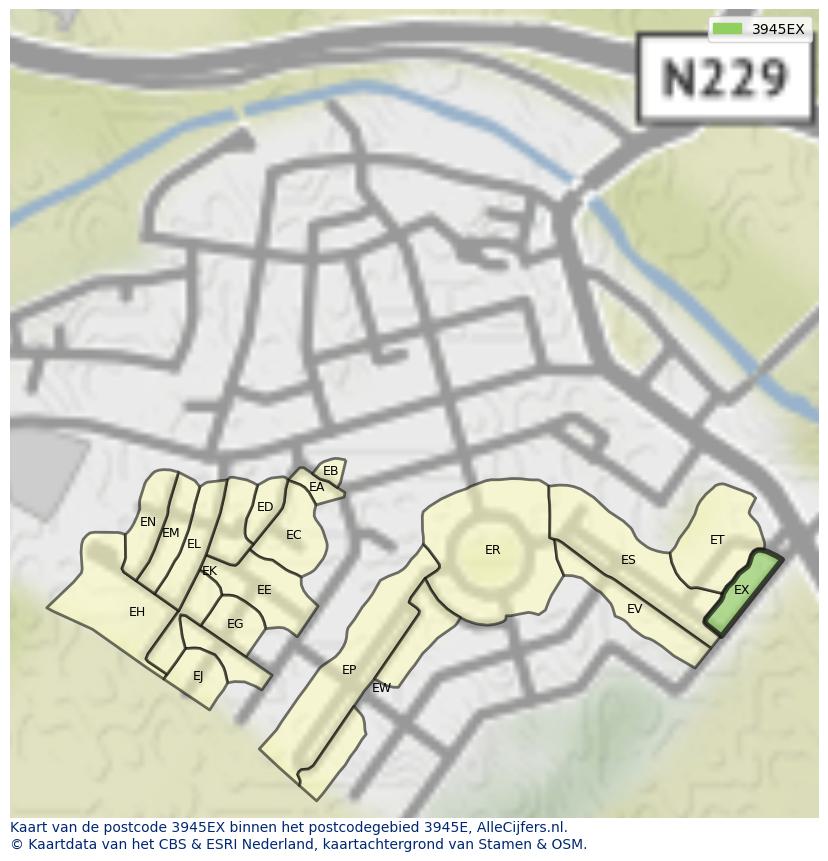 Afbeelding van het postcodegebied 3945 EX op de kaart.