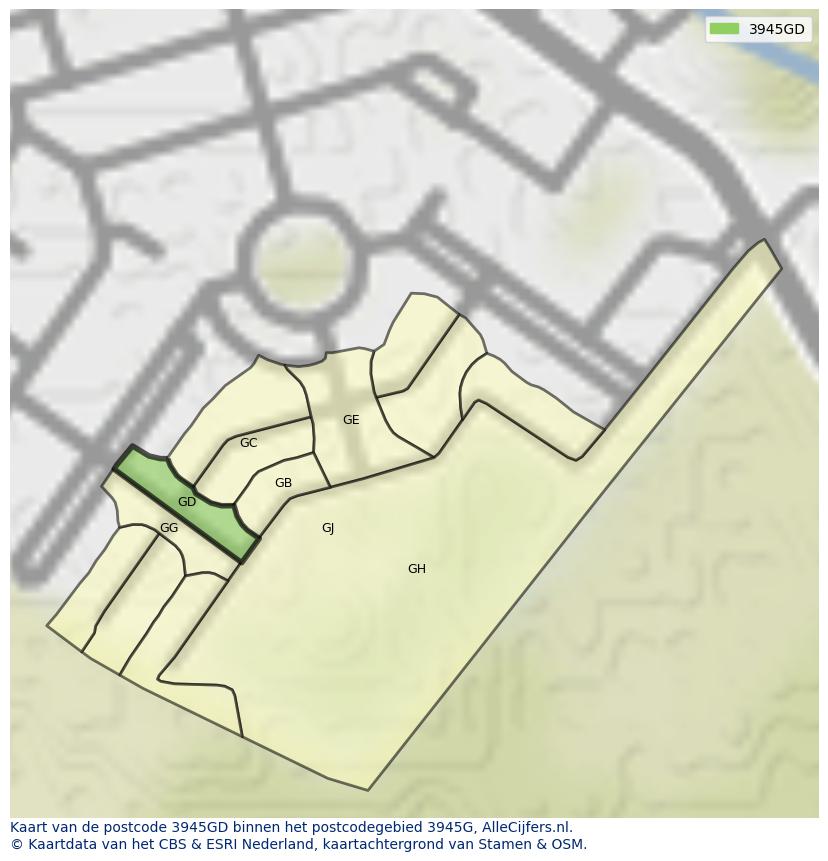 Afbeelding van het postcodegebied 3945 GD op de kaart.