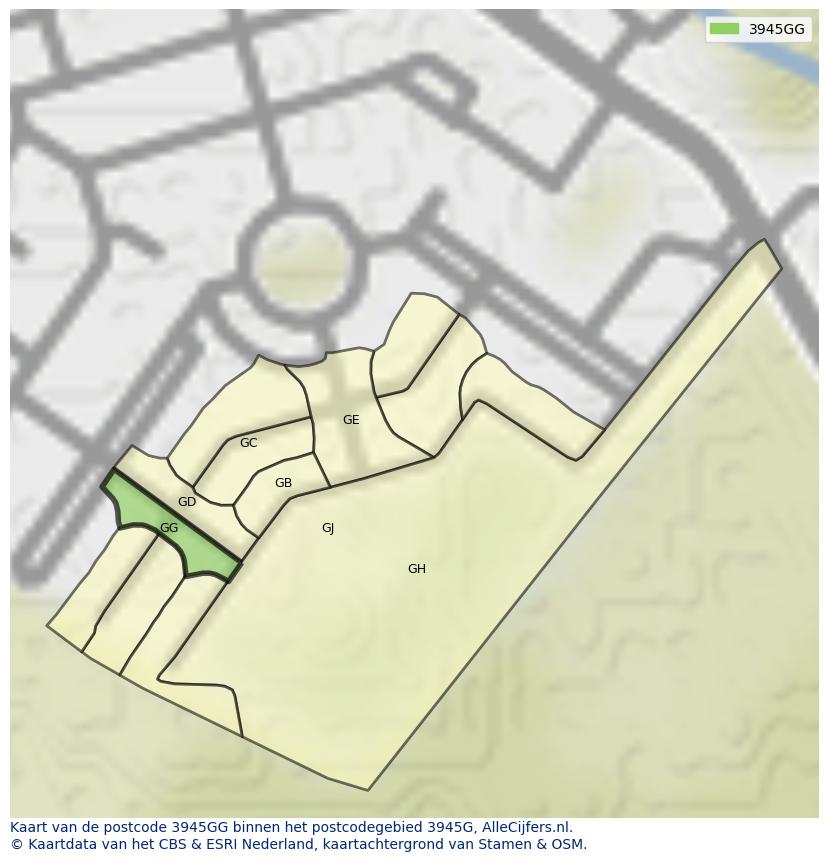 Afbeelding van het postcodegebied 3945 GG op de kaart.