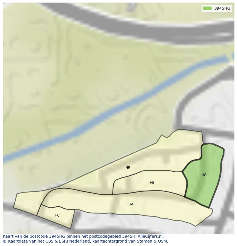 Afbeelding van het postcodegebied 3945 HG op de kaart.
