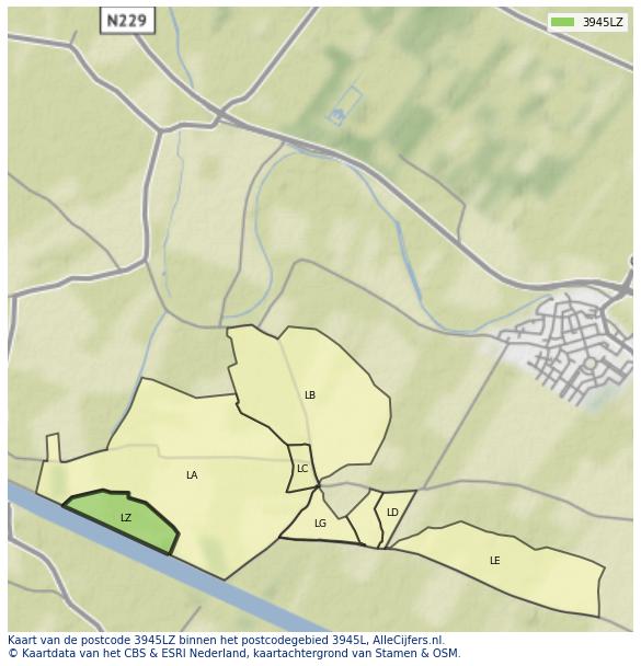 Afbeelding van het postcodegebied 3945 LZ op de kaart.