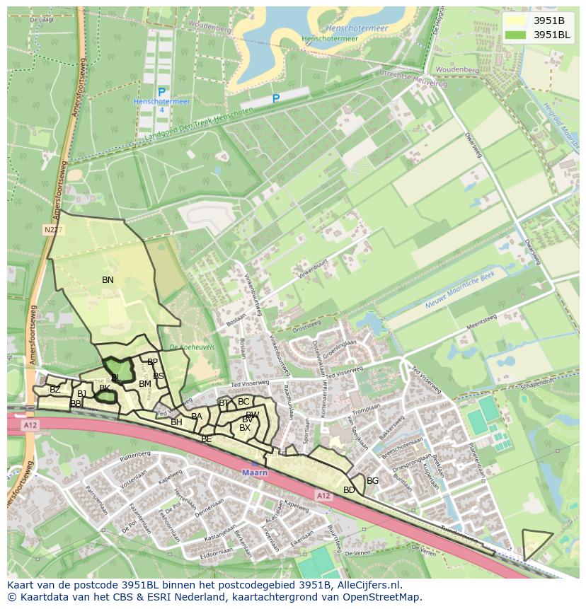 Afbeelding van het postcodegebied 3951 BL op de kaart.