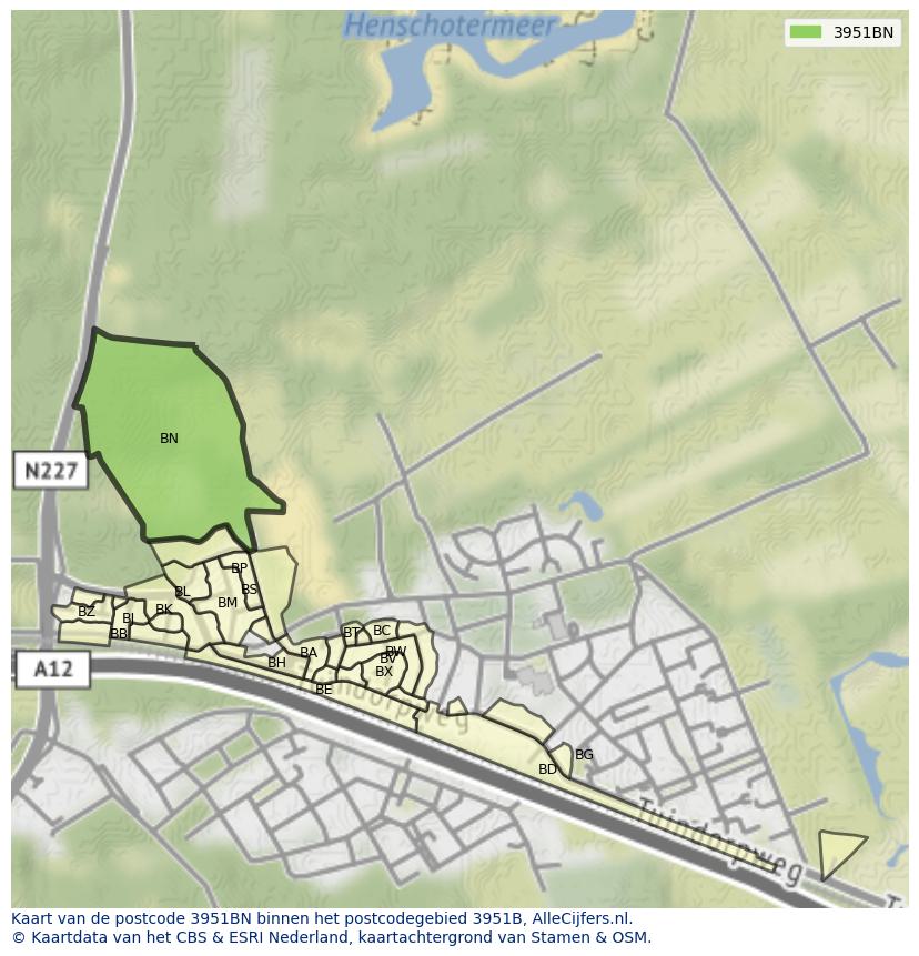 Afbeelding van het postcodegebied 3951 BN op de kaart.