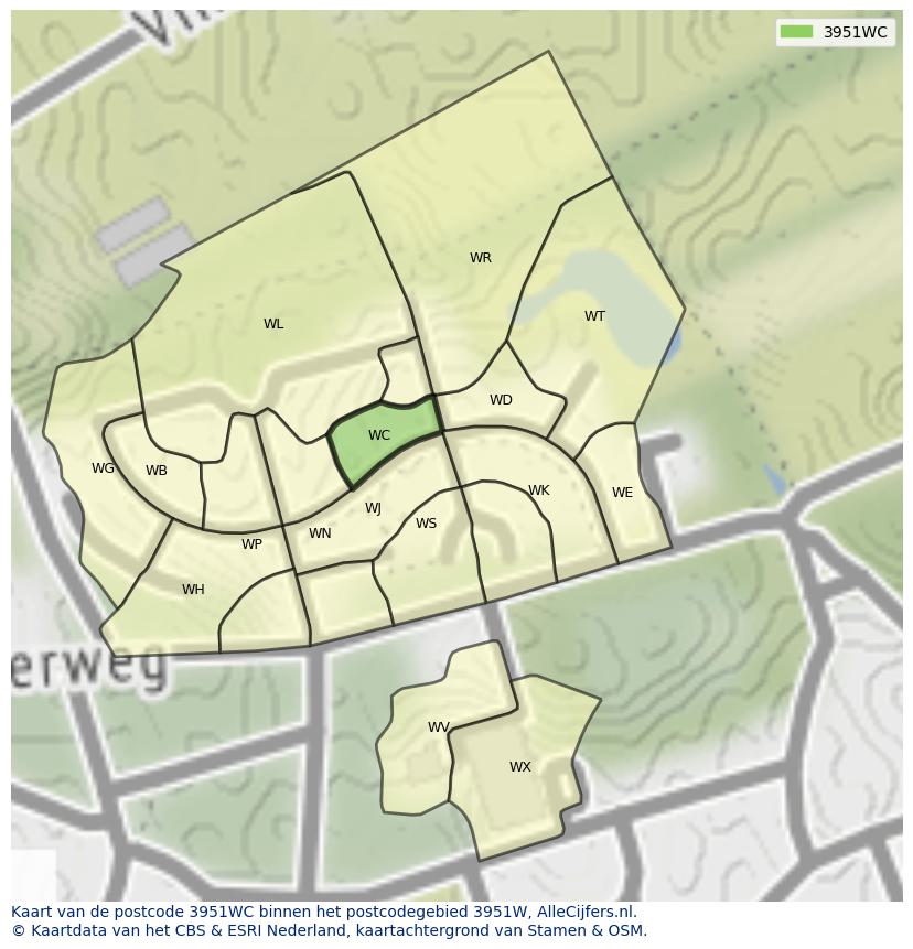 Afbeelding van het postcodegebied 3951 WC op de kaart.