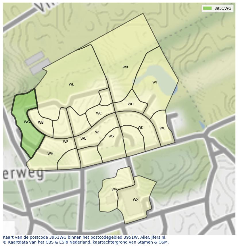 Afbeelding van het postcodegebied 3951 WG op de kaart.