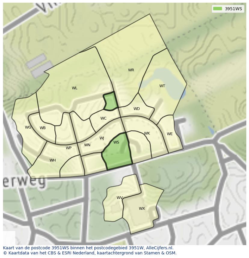 Afbeelding van het postcodegebied 3951 WS op de kaart.