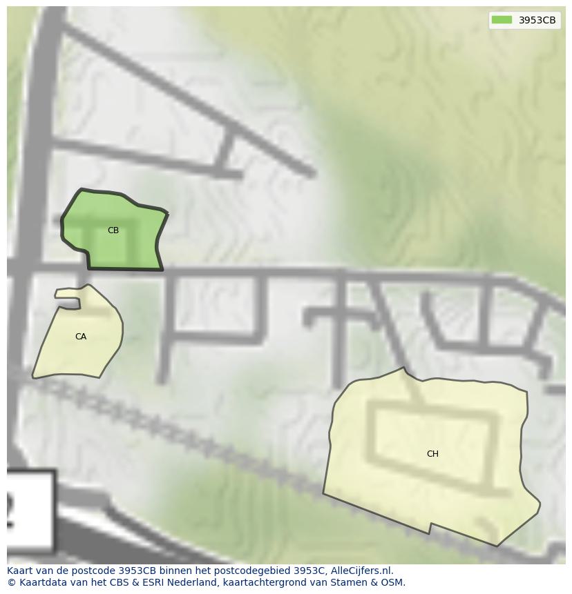 Afbeelding van het postcodegebied 3953 CB op de kaart.