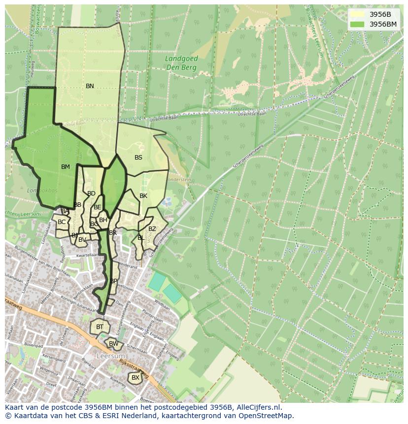 Afbeelding van het postcodegebied 3956 BM op de kaart.