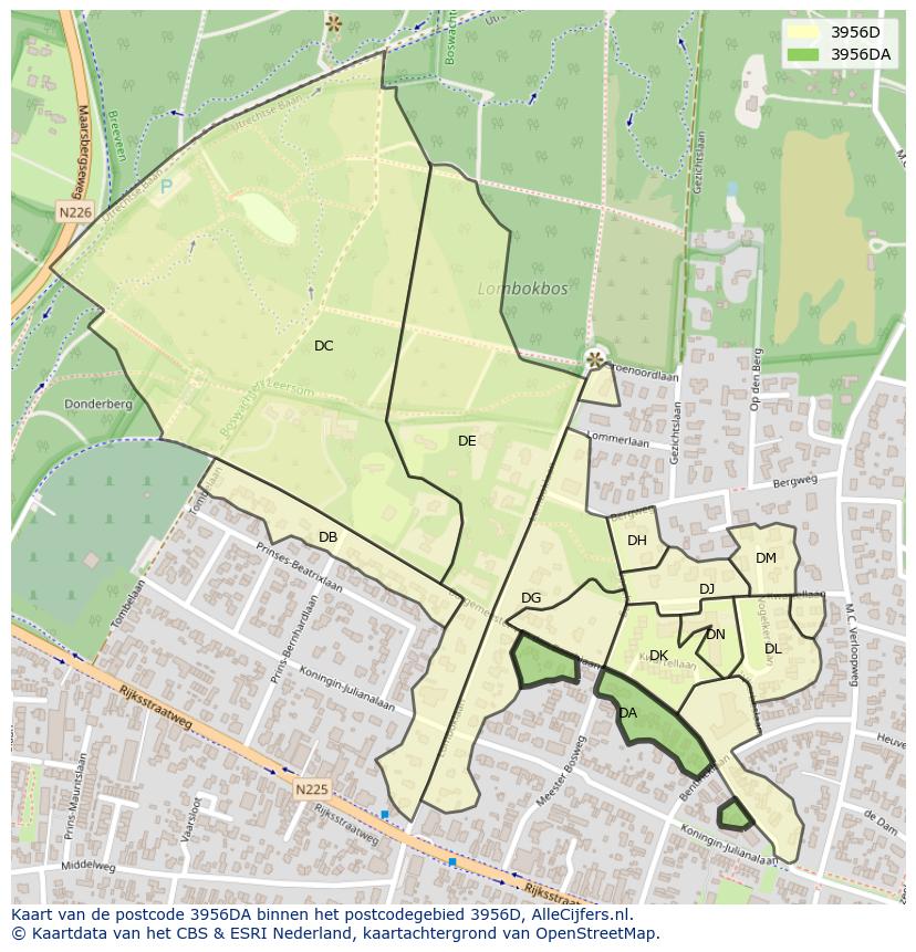 Afbeelding van het postcodegebied 3956 DA op de kaart.
