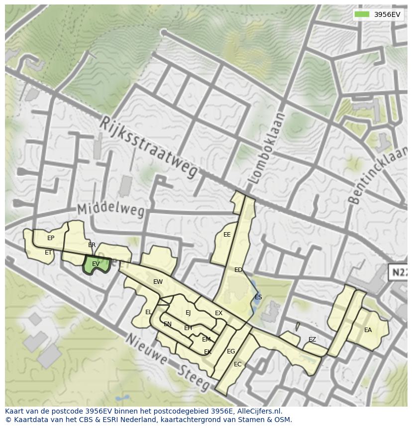 Afbeelding van het postcodegebied 3956 EV op de kaart.
