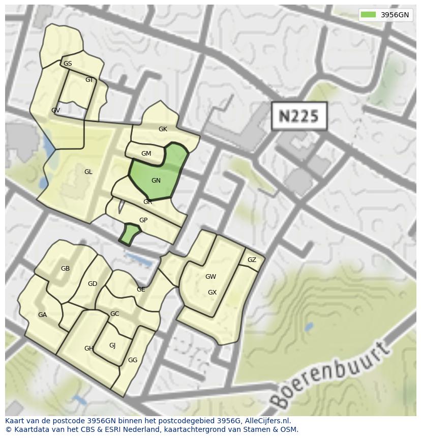 Afbeelding van het postcodegebied 3956 GN op de kaart.