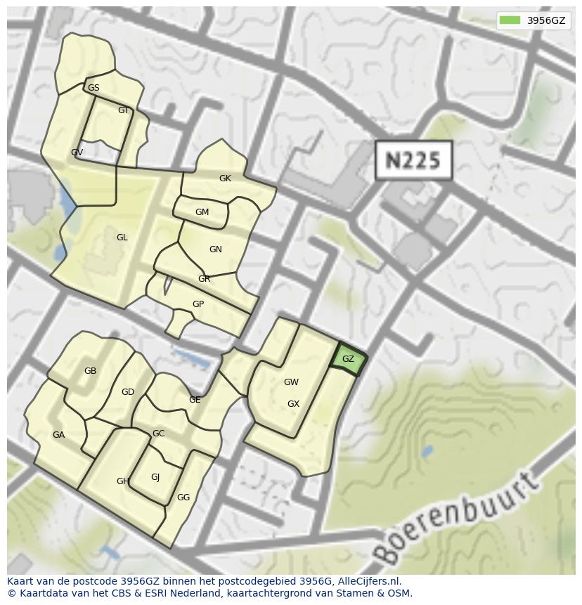 Afbeelding van het postcodegebied 3956 GZ op de kaart.