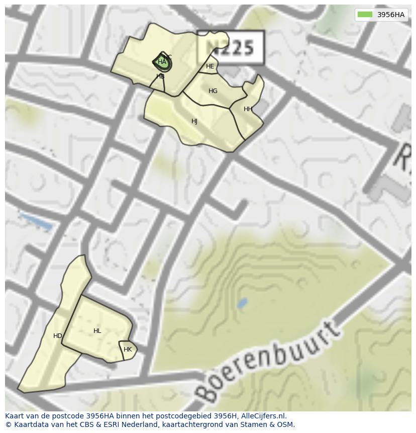Afbeelding van het postcodegebied 3956 HA op de kaart.