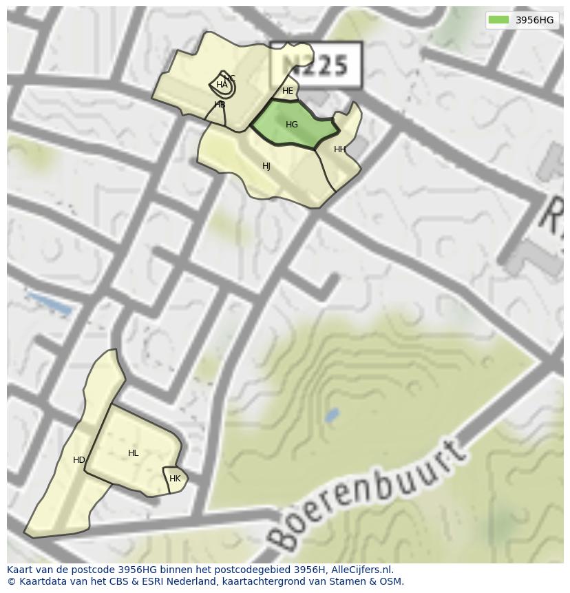 Afbeelding van het postcodegebied 3956 HG op de kaart.