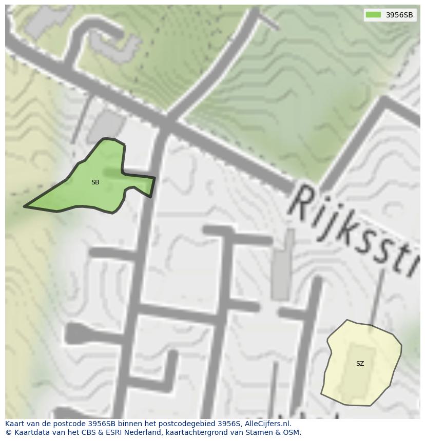 Afbeelding van het postcodegebied 3956 SB op de kaart.