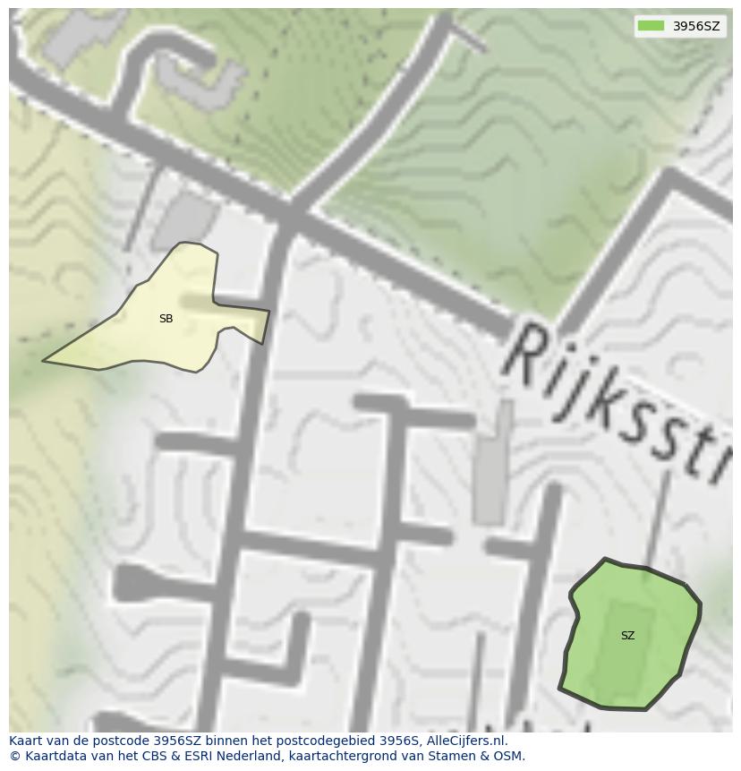Afbeelding van het postcodegebied 3956 SZ op de kaart.