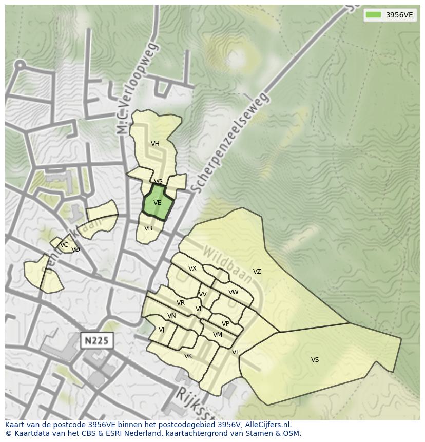 Afbeelding van het postcodegebied 3956 VE op de kaart.