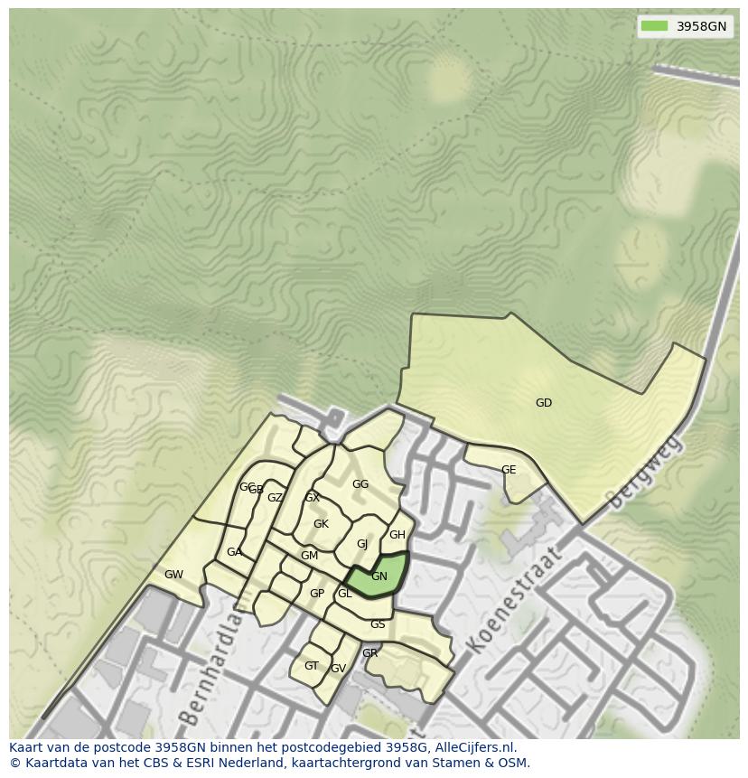 Afbeelding van het postcodegebied 3958 GN op de kaart.