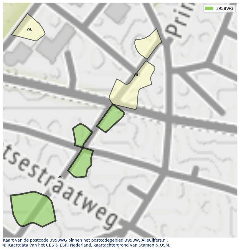 Afbeelding van het postcodegebied 3958 WG op de kaart.