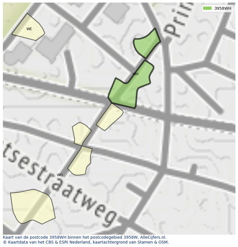 Afbeelding van het postcodegebied 3958 WH op de kaart.