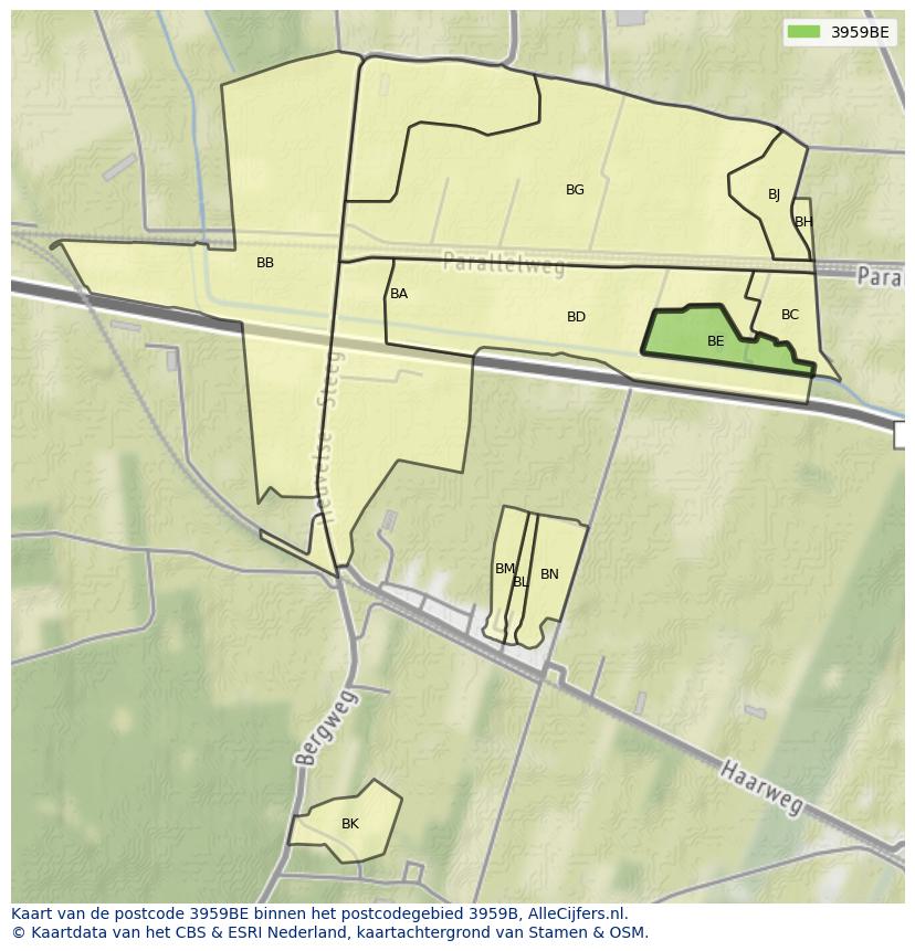 Afbeelding van het postcodegebied 3959 BE op de kaart.