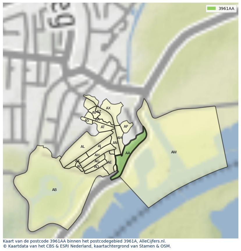 Afbeelding van het postcodegebied 3961 AA op de kaart.