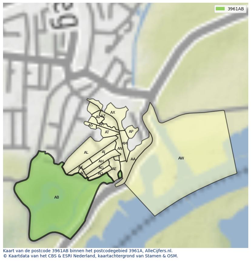 Afbeelding van het postcodegebied 3961 AB op de kaart.
