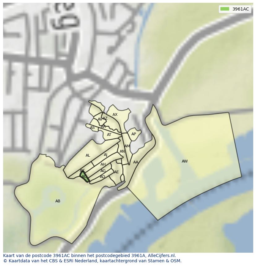 Afbeelding van het postcodegebied 3961 AC op de kaart.